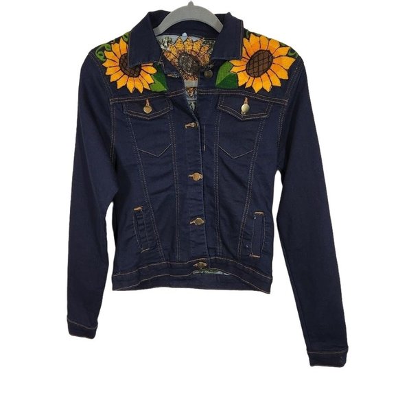 None Jackets & Coats Embroidered Sunflower Denim Jacket Poshmark